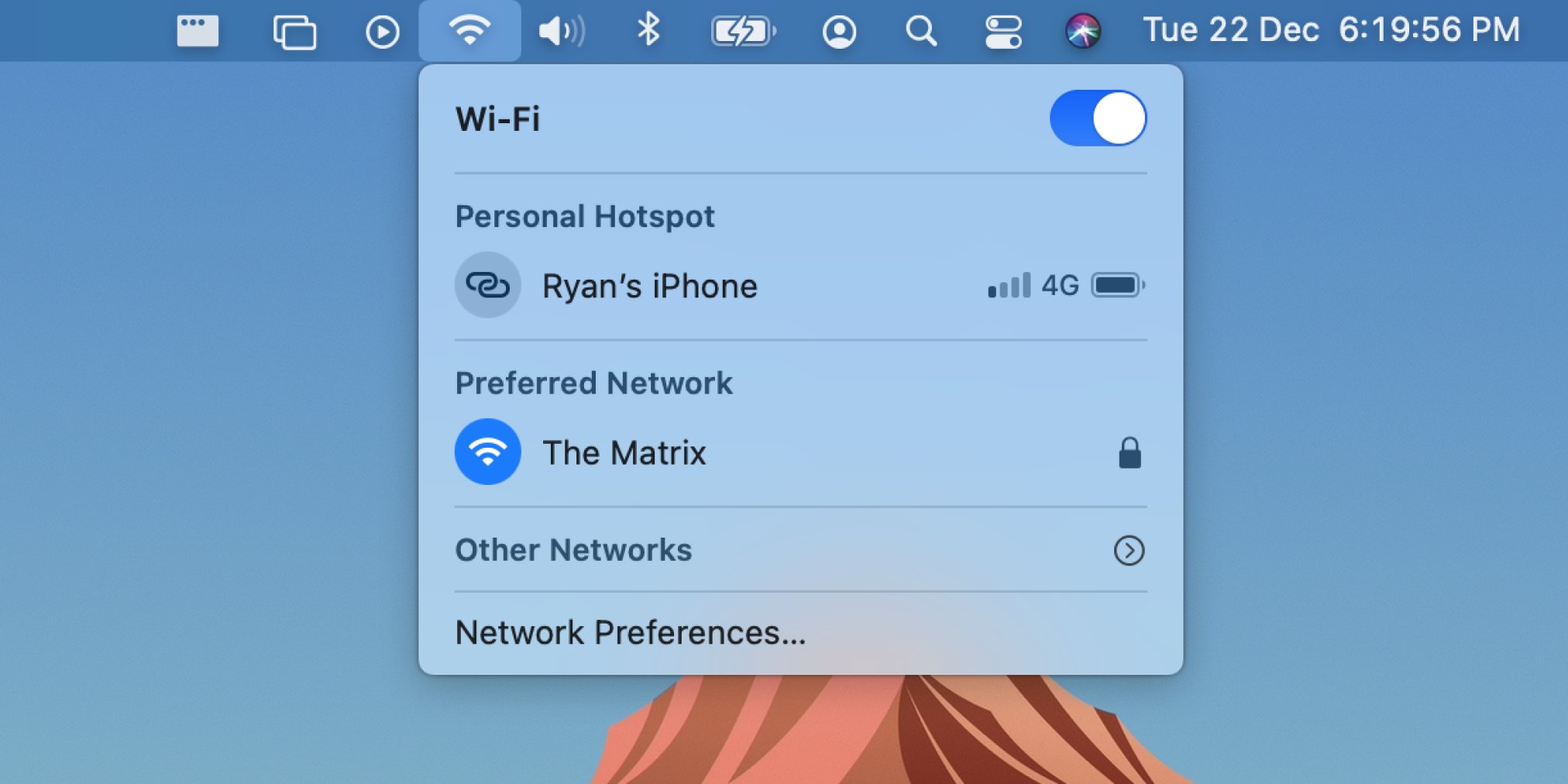 The new Wi-Fi menu, introduced in macOS Big Sur.