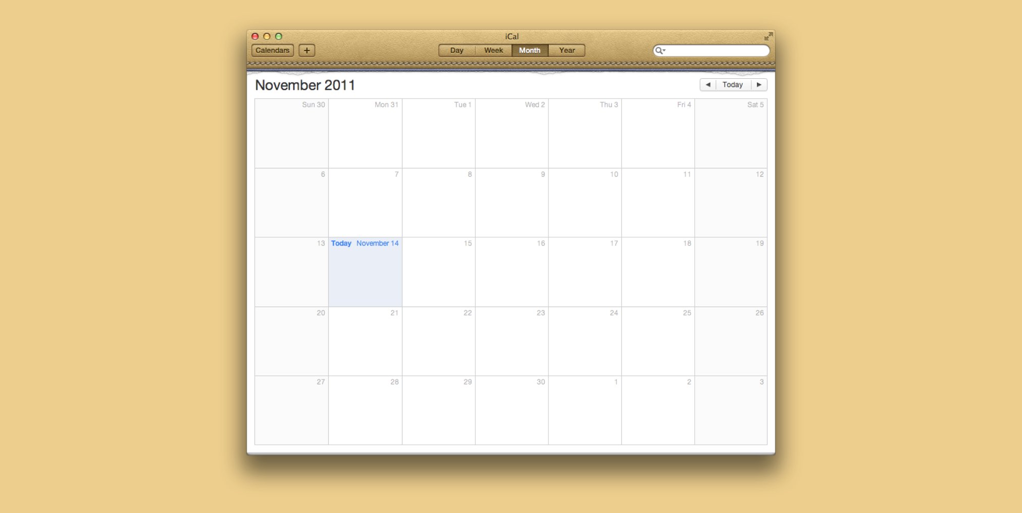 The month view of the Calendar app.