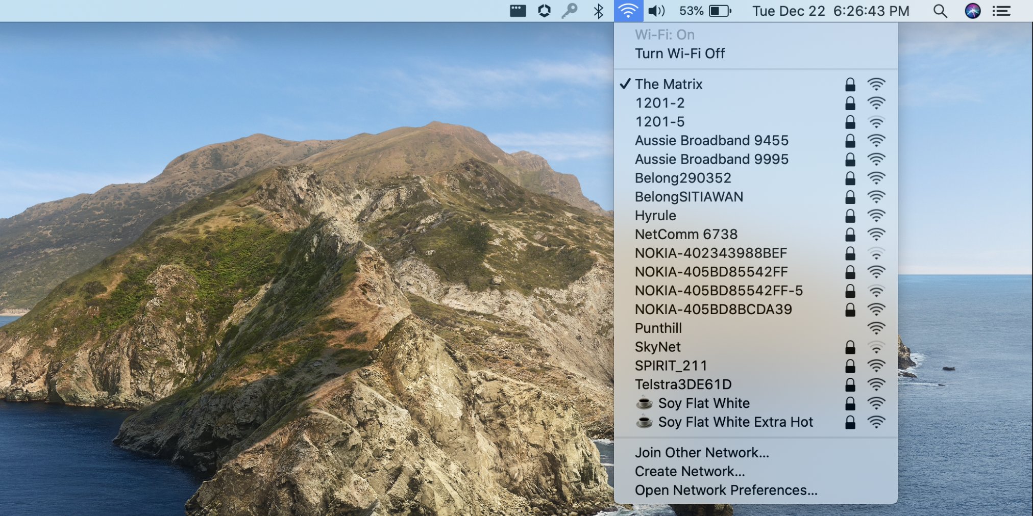 Catalina's Wi-Fi menu.